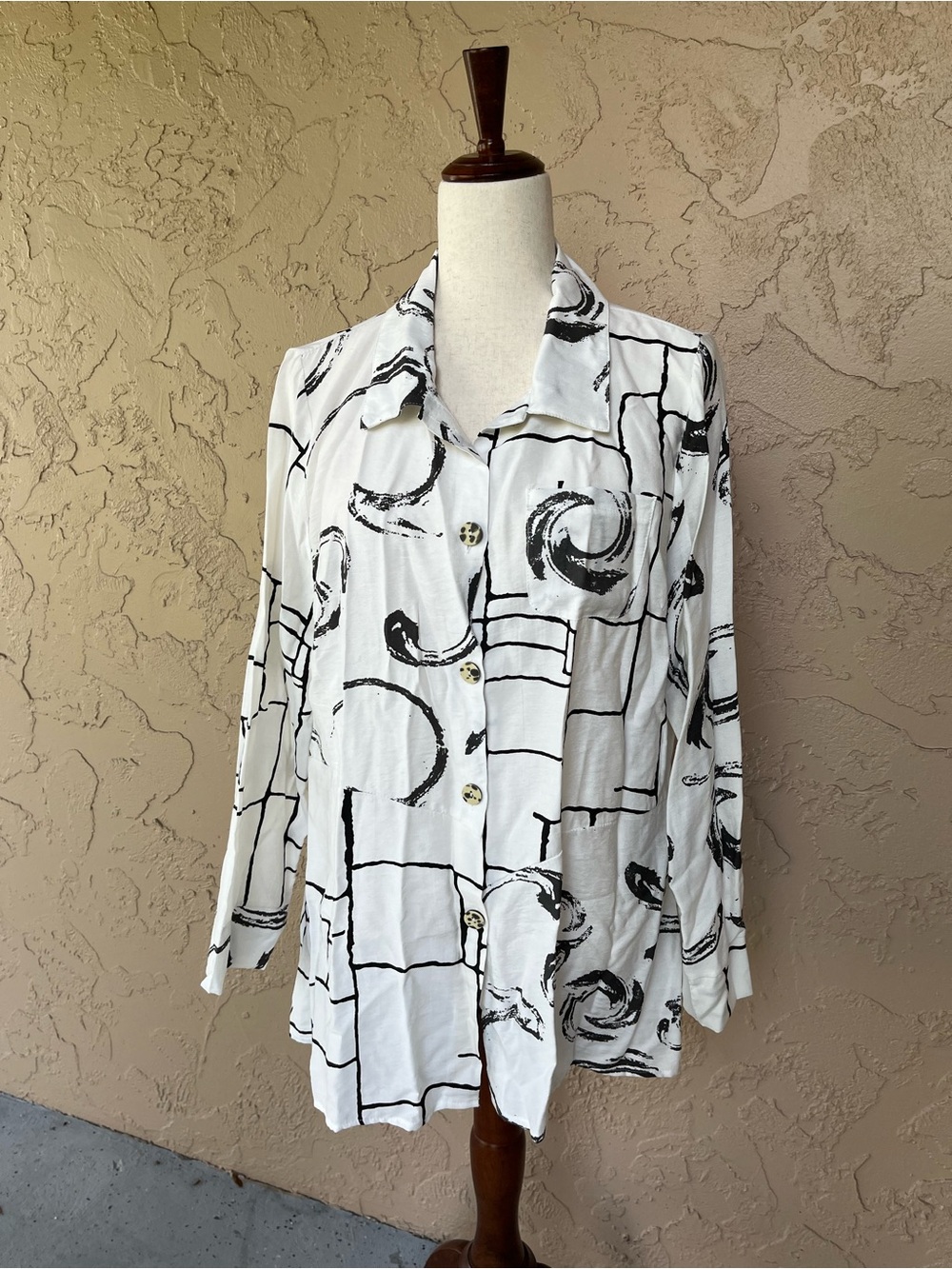 Adore White Shirt with Black Abstract Brushstroke Print